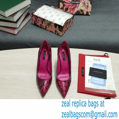 Dolce  &  Gabbana Heel 10.5cm Leather Pumps Snake Print Fuchsia with DG Pop Heel 2021